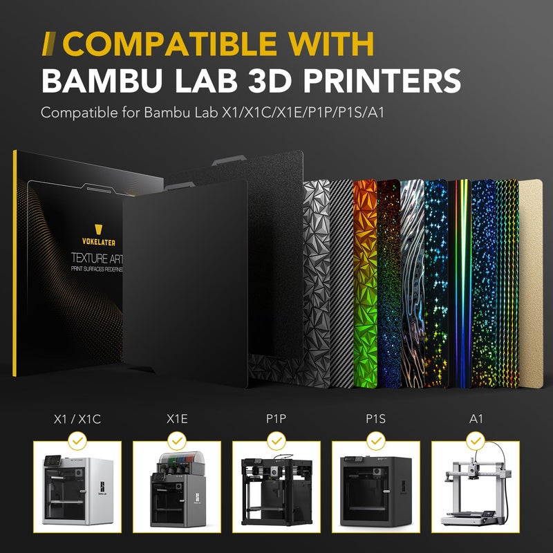 Vokelater 3D Printer Build Plate for Bambu Lab X1 X1C X1E P1P P1S A1, 3D Printer Accessories PEI Dual Texture 257x257mm, Flexible Spring Steel Hot Bed Platform Sheet - Image 5